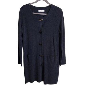 Ellen Tracy Merino Wool Blend Charcoal Gray Long Line Cardigan Sweater Size XL